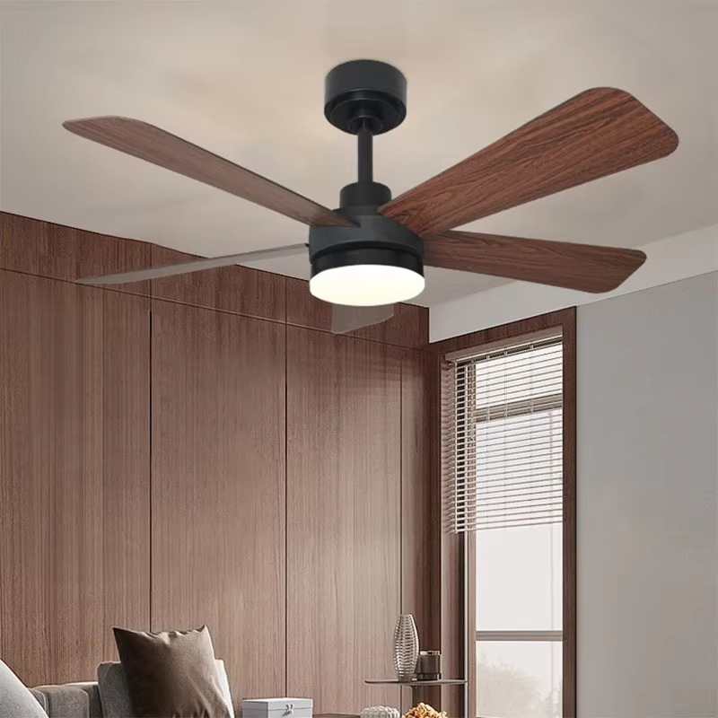 Modern Style Big Ceiling Fan With Light 3 Colors Dimmable LED 6 Speeds Reversible DC Motor 5 Straight Blades Indoor Fan Light