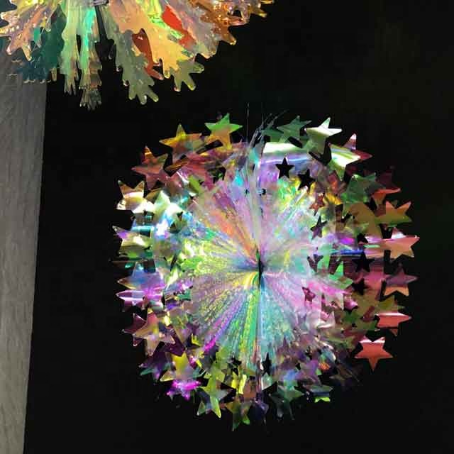 20cm Honeycomb Iridescent Film Snowflake Fan Indoor Ceiling Hanging Christmas Decorations