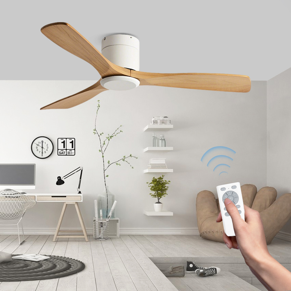 60 Inch Large Size Solid Wood Ceiling Fan With DC Motor, Remote Control, And Silent Operation For Home Use