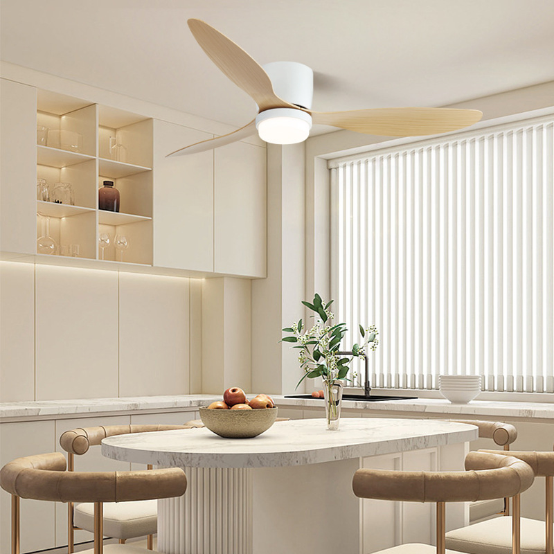 Decorative Indoor Solid Wood Blades Remote Control LED Ceiling Fan with Light