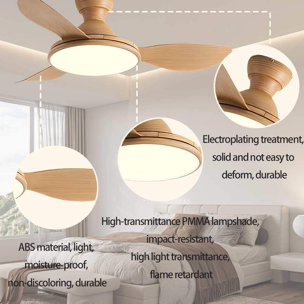 Modern Household Ceiling Fan Chandelier 5 Blades DC Motor Integrated ABS Blades LED Light Source Noiseless for Living Room