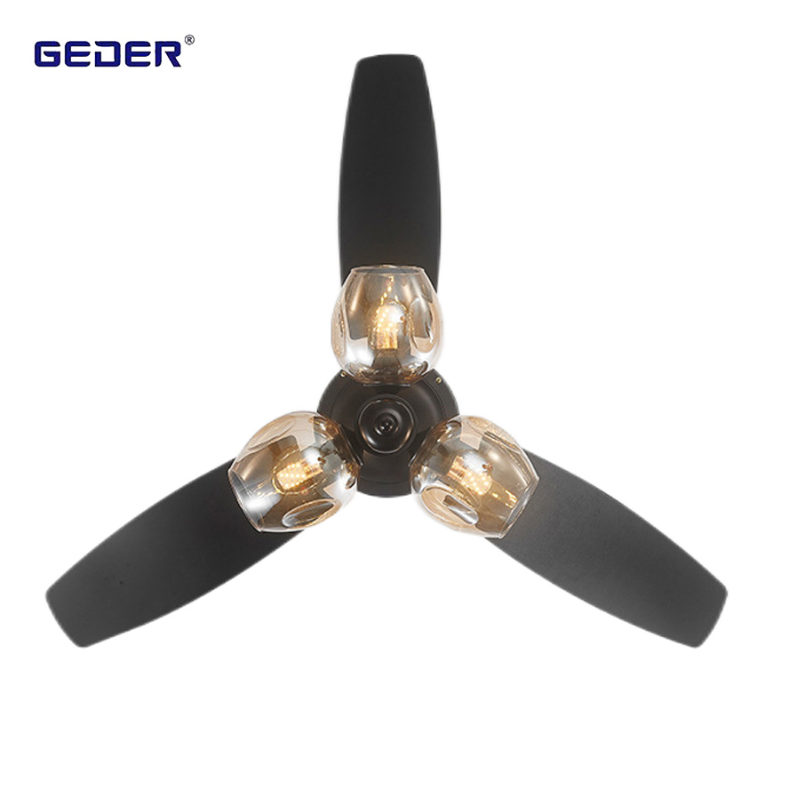 Black Indonesia Quiet Remote Control 48 Inch Nordic Luxury Ceiling Fan with Light