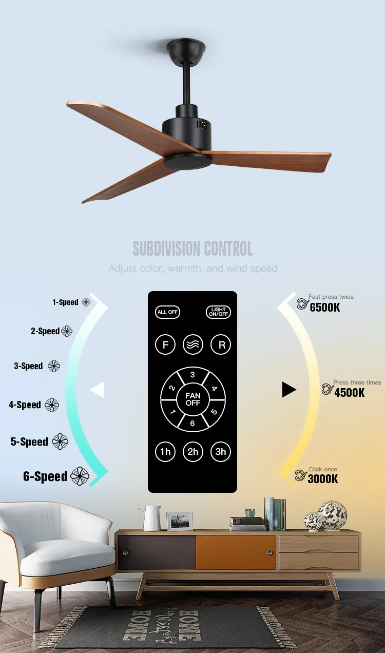 Modern 52 Inch Black Wooden Blade Ceiling Fan with LED Light