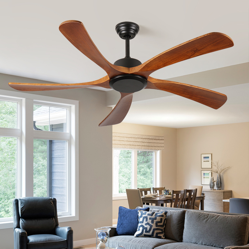Solid Wood Ceiling Fan Without Lights Flush Mount Remote Control, Wood Blades Modern Outdoor Ceiling Fans No Light for Bedroom