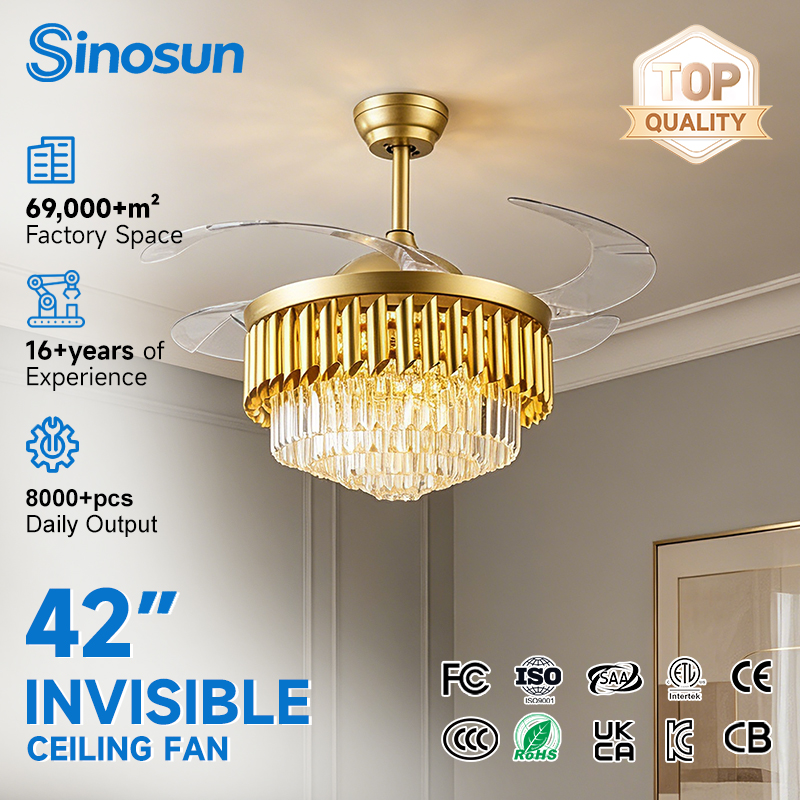 Easy Install Modern Indoor Home Bedroom 42 Inch Reversible Motor Luxury Mute Led Crystal Ceiling Fan Light with Remote Control