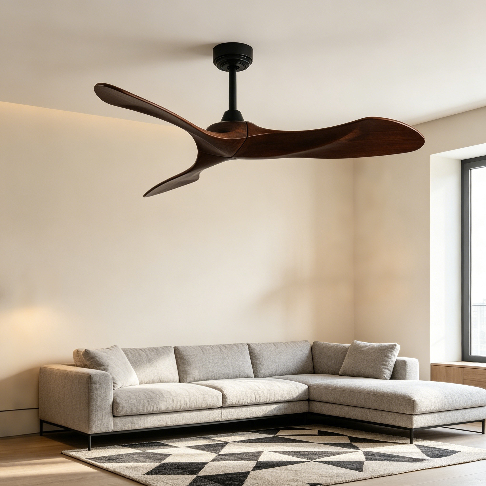 52 Inch Architectural Decorative Ceiling Fan with Sculptural Solid Wood Blade | Ultra-Quiet DC Motor | for Luxury Villas &amp; Hotel