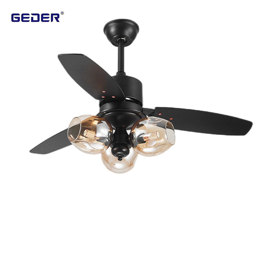 Black Indonesia Quiet Remote Control 48 Inch Nordic Luxury Ceiling Fan with Light