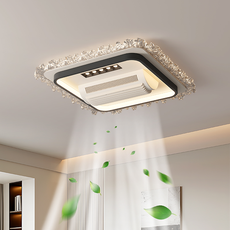 Modern LED Ceiling Fan Light Remote Iron Aluminum Acrylic Ceiling Lamp With Bladeless Silent Fan Hotel Bedroom Living Room Decor