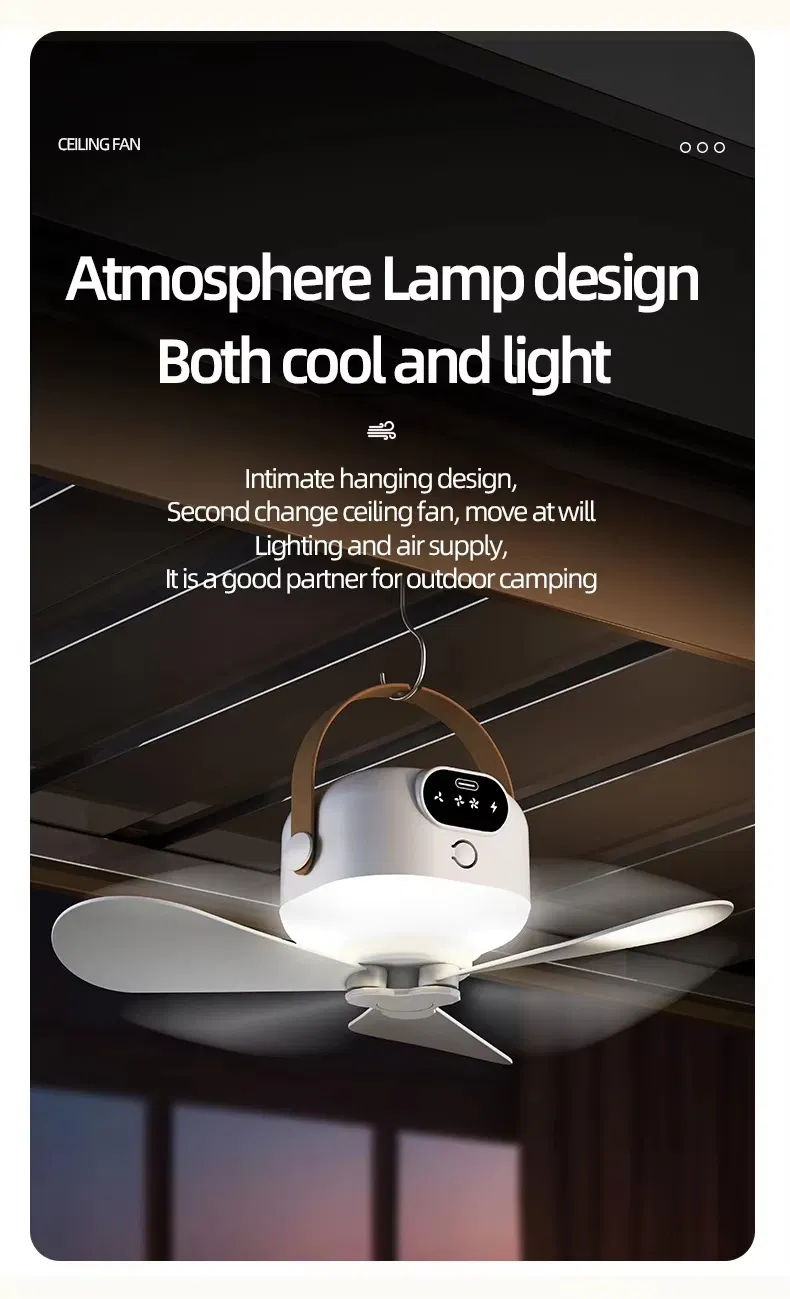 Portable LED Ceiling Fan with Light USB Charging & Remote Control for RV Hotel & Car for Outdoor Camping