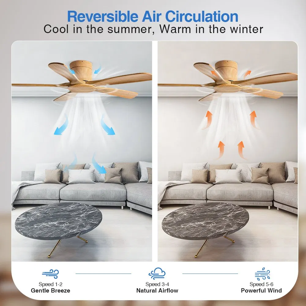 Quiet Operation 56 Inch Solid Wood Ceiling Fan No Light No Lamp Without Flush Mount