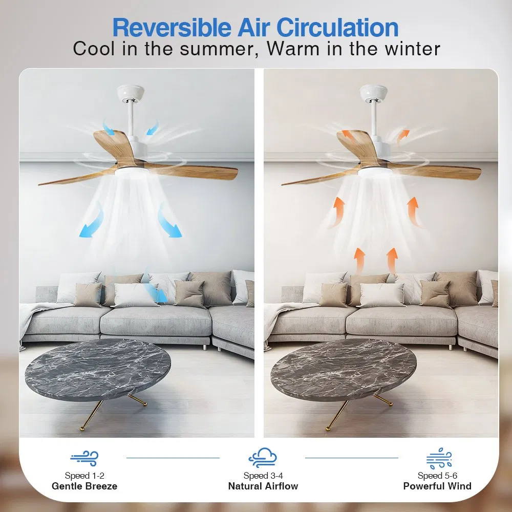 Remote-Controlled Solid Wood Ceiling Fan - White Body &amp; Light Wood Blades, Ideal for Living/Dining Room Cooling