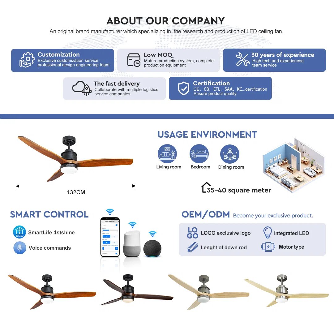 Energy Efficient DC Motor Ceiling Fan with Elegant Wood Blades Control