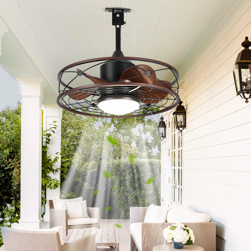 Zhongshan Ceiling Fan Lamp Agi32 Layout Pastoral Design Remote Control Waterproof Outdoor Use Simple Wind Mute Big Wind