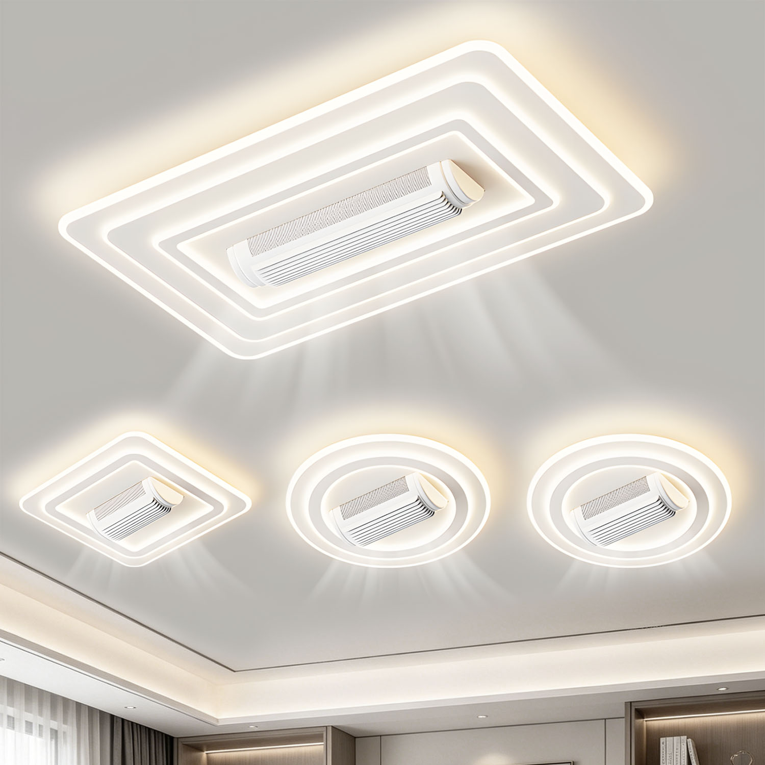 Smart LED Ceiling Fan Light Dimmable Acrylic Enclosed Bladeless Flush Mount Fan With Remote 3000-6500K For Indoor