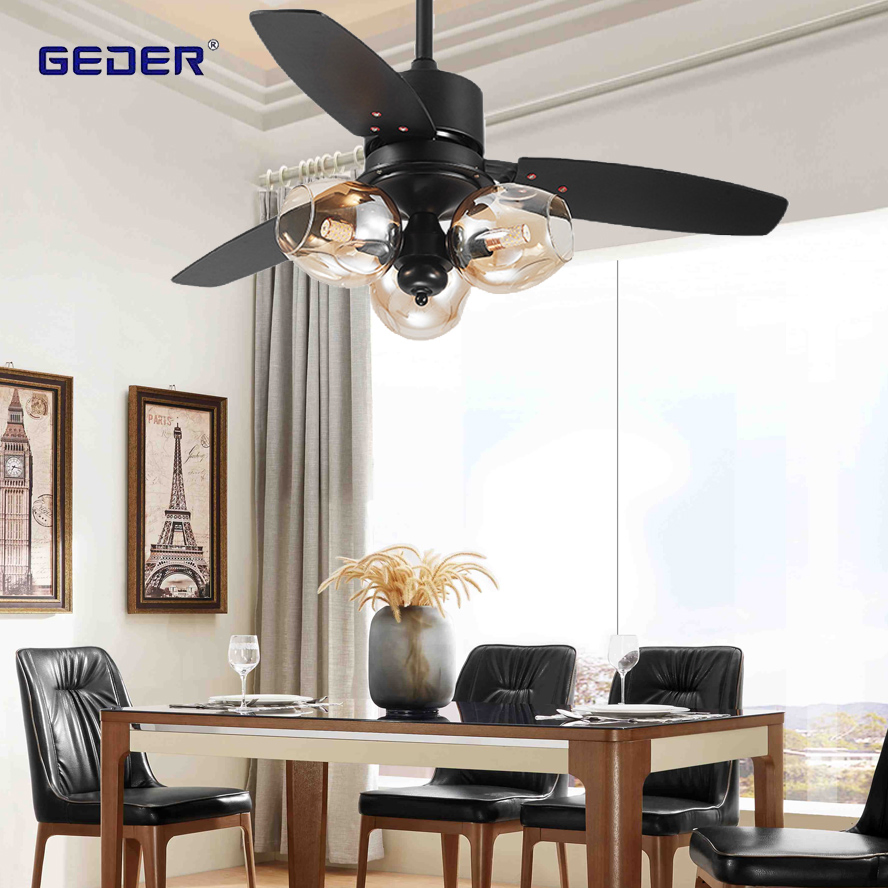 Black Indonesia Quiet Remote Control 48 Inch Nordic Luxury Ceiling Fan with Light