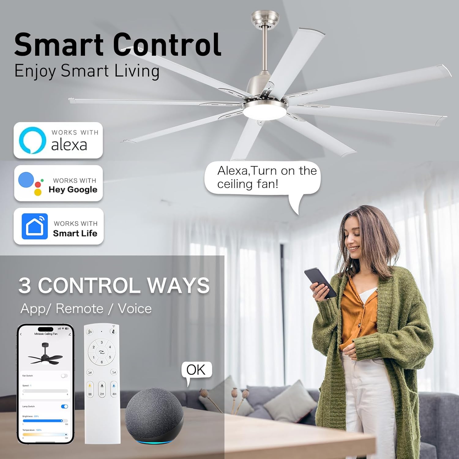 Modern Mini 20-Inch LED Ceiling Fan with Light DC/AC Motor Remote Control Acrylic Body for Bedroom Decor Made in China