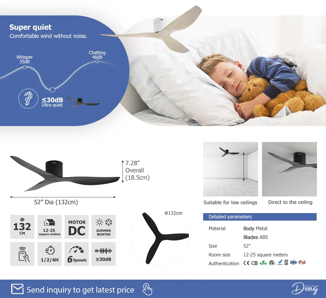 Ceiling Fan Low Profile 3 ABS Blades Smart Remote Control Space Saving DC Ceiling Fan