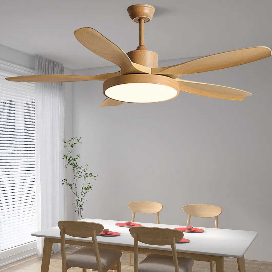 Solid Wood Blades Remote Control 3 Color Ceiling Fan with LED Light