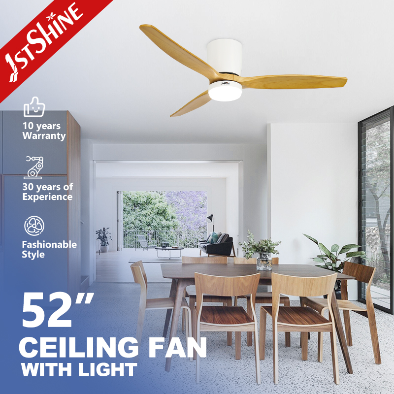 1stshine Low Profile LED Ceiling Fan 3 Wooden Blade Flush Mount Ceiling Fan with Light