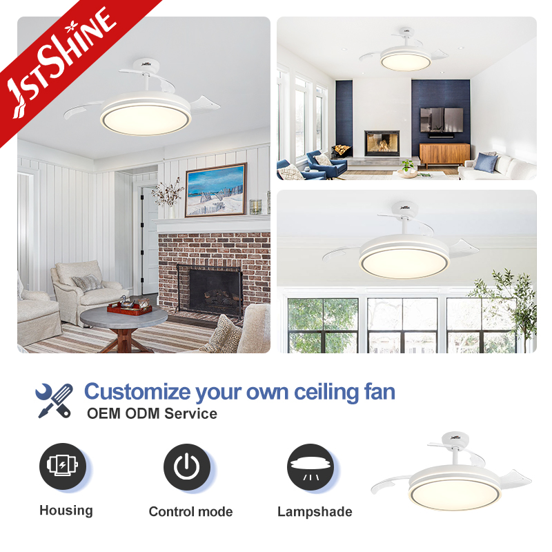 1stshine LED Ceiling Fan 3-Color LED Lighting Ventilador De Techo Con Luz LED Retractable Ceiling Fan with Light