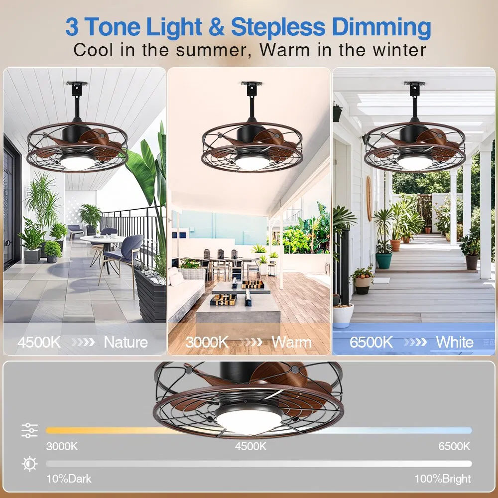 Ceiling Fans with Lights, 20 Inch Waterproof Ceiling Fan with Light and Remote, Reversible DC Motor, , Dimmable, for Balcony