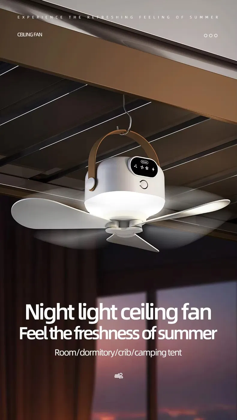 Portable LED Ceiling Fan with Light USB Charging & Remote Control for RV Hotel & Car for Outdoor Camping