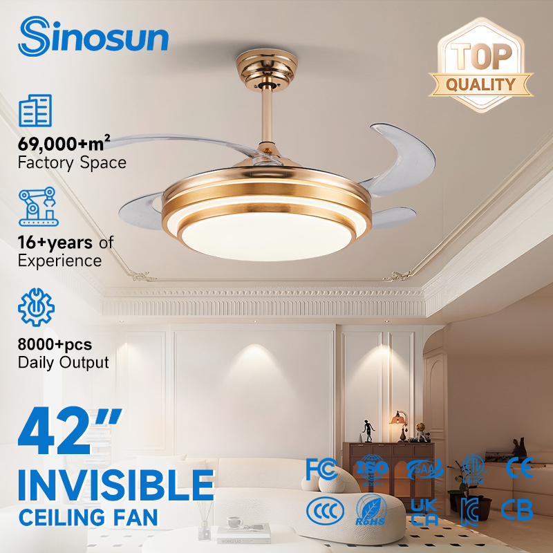 Top Selling Product Modern Indoor Decor 42 Inch 6 wind speed Adjustable Remote Control Led Invisible Ceiling Fan With Light