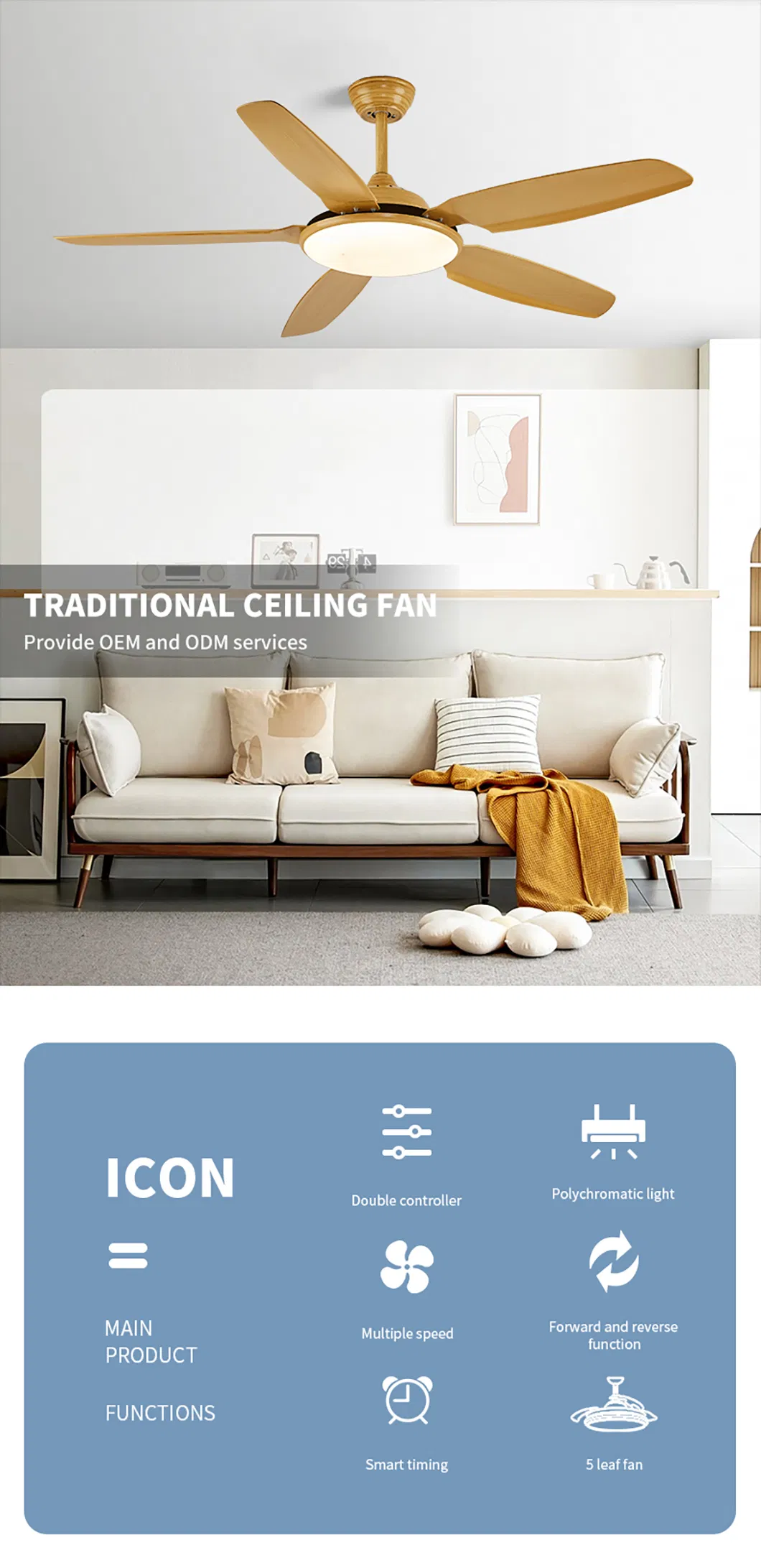 White Color Low Profile Remote Control High Quality Ceiling Fan Light