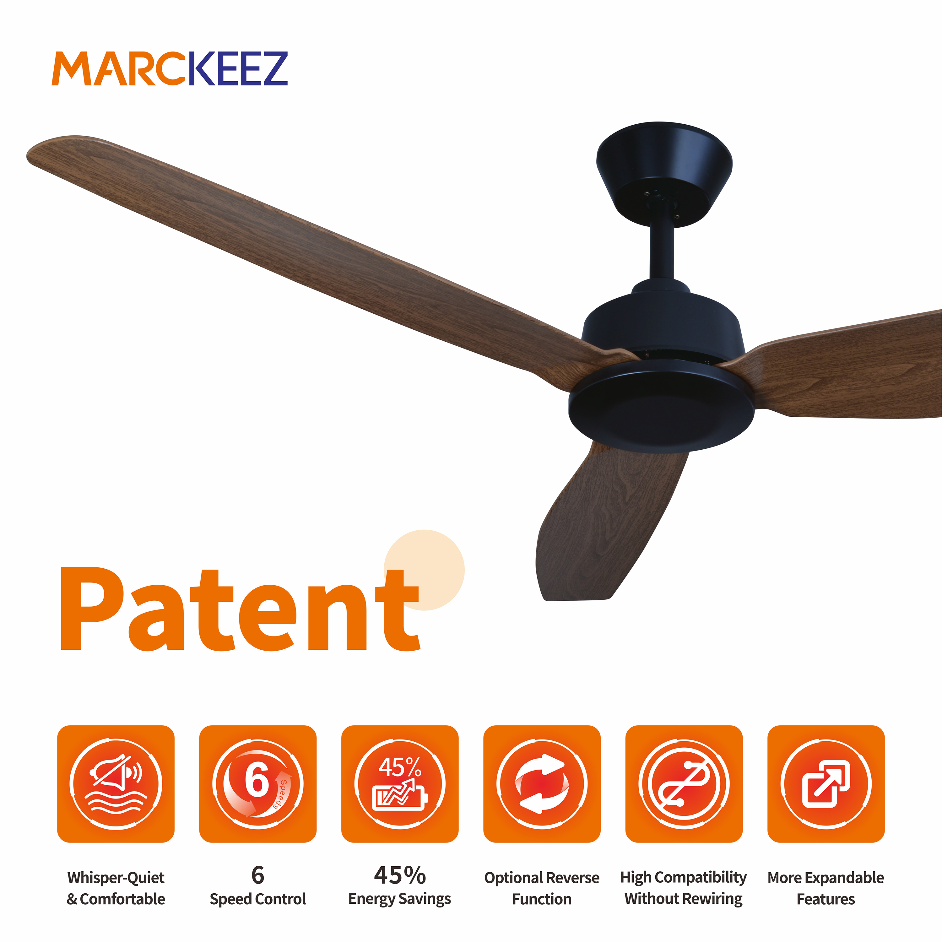 ABS 3 Blades DC Ceiling Fan 52 Inch Quiet Energy Saving Fan for Home Without Light