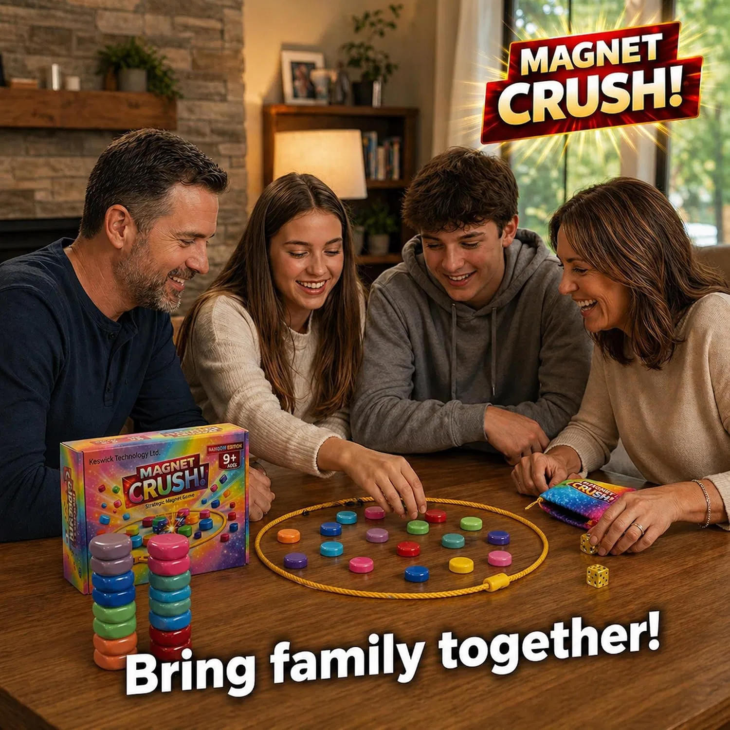 Magnet Crush Magnetic Strategy Board Game (Rainbow) for Kids &amp; Adults, Fun Tabletop Magnet Placement Game, Stem Educational Toy, Family Party Game, Travel Game