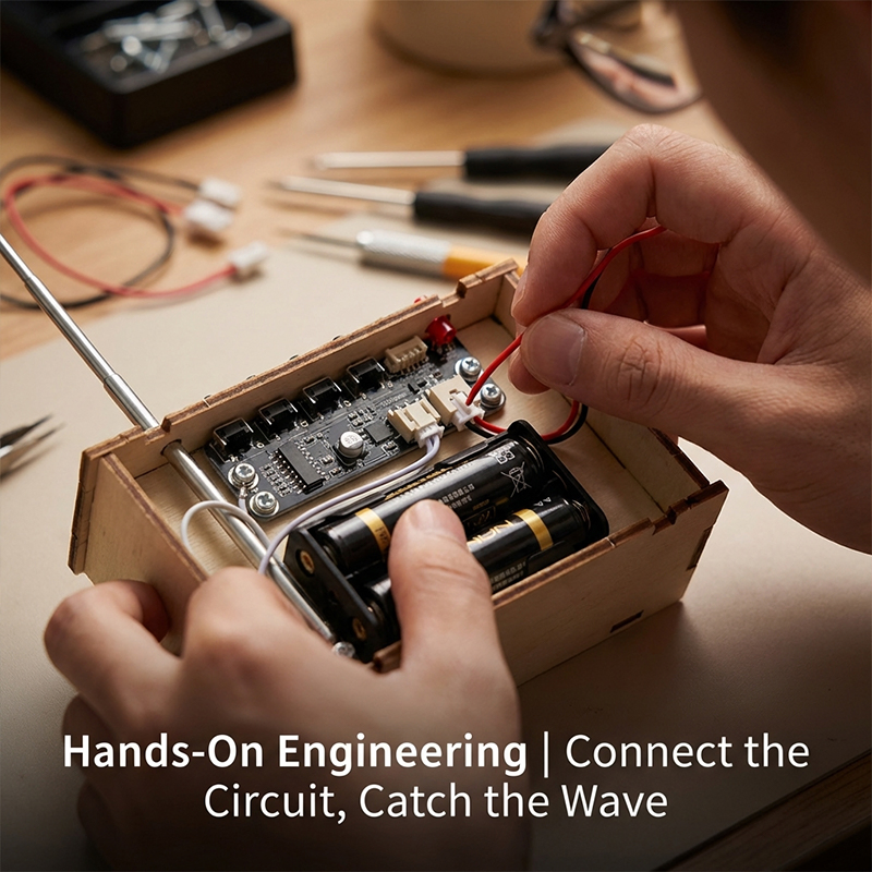 طقم تجميع راديو خشبي DIY لعبة تعليمية STEM للأطفال للتعلم