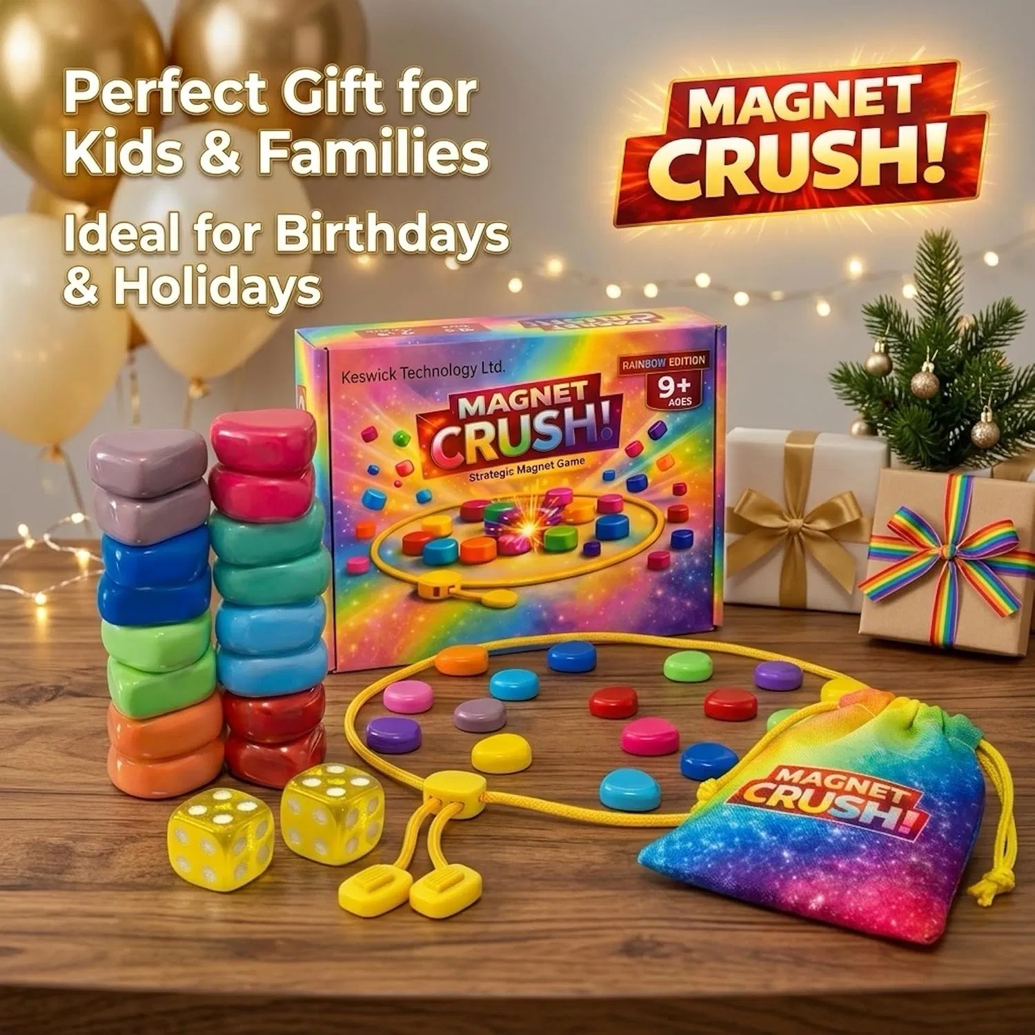 Magnet Crush Magnetic Strategy Board Game (Rainbow) for Kids &amp; Adults, Fun Tabletop Magnet Placement Game, Stem Educational Toy, Family Party Game, Travel Game
