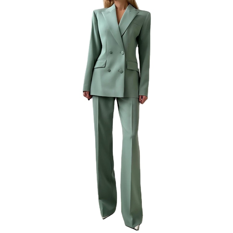 New Latest Fashion Color Long Button Women's 3-Piece Double Breasted Office Blazer Suit Set 2025