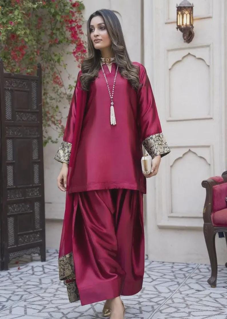 Designer Farshi Salwar Kameez Suit Pakistani Indian Dress Patiala Silk Shalwar Kurta Dupatta For Girls and Women, Salwar Suit