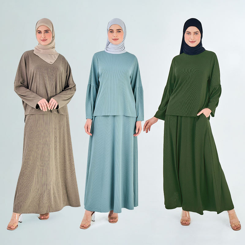 Elegant Modest 2-Piece Rib Knit Muslim Women's Set