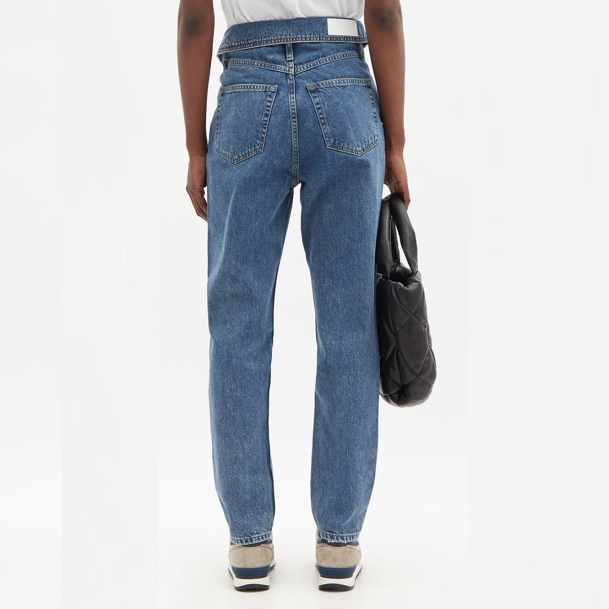 OEM Women's Denim Jeans in 80s Fold-over High-rise Waistband Shape With a Pleated Waist and Relaxed Straight-leg Shape Jean Pant