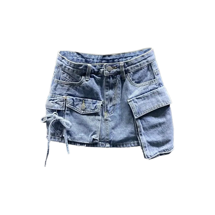 Fashion Asymmetric Custom logo Ladies Denim Skirt With Pockets Summer Style Twill Cargo Skirts for Women
