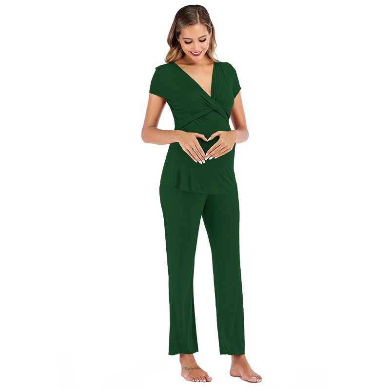 Elegant Classic Modal Nursing Homewear Maternity Pajama Set with Elastic Waist Closure Soft and Smooth for Spring and Summer