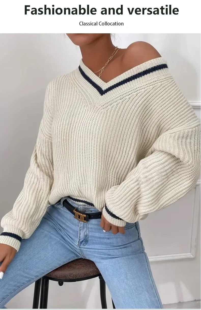 V-Neck Knitted Sweater Detail