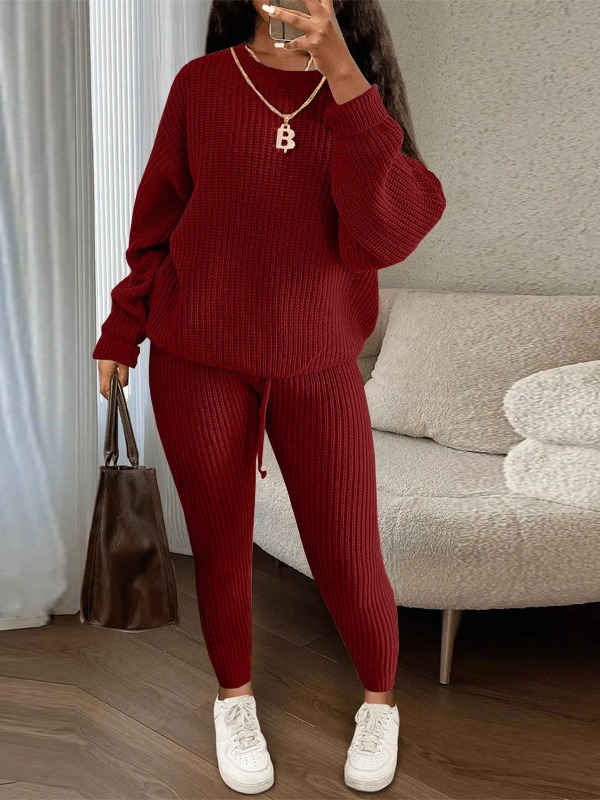 Ladies Knitted Sweaters 2 Pieces Sets Women Fashion Autumn Winter Streetwear Knit Outfit Sweater and Pants Set