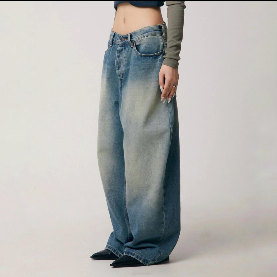 Wholesale Plain Jeans for Women Fashion Style Vintage Blue Washing Oversize Denim Pants Custom Brand logo Women's Jeans