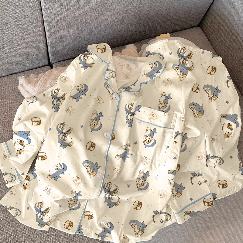 New Advanced Sense of Long-sleeved Pants Lapel Cardigan Women's Spring and Fall Can Be Worn Outside Comfortable Loungewear