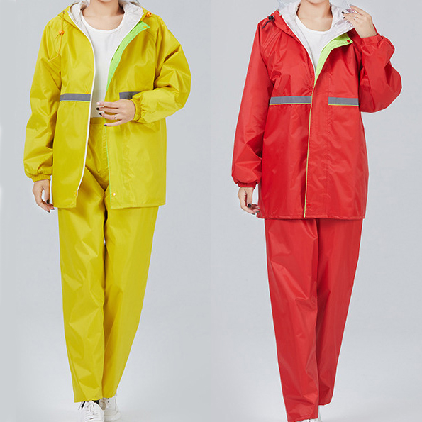 Men And Women Adult Zipper Oxford Rain Coat Suit Cycling Motorcycle Hooded Outdoor Reflective Waterproof Raincoat