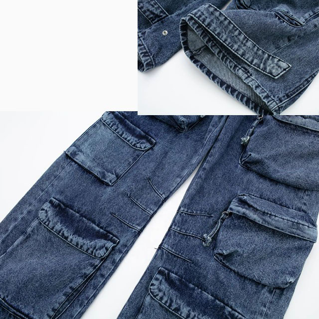 Hot Selling Women's Cargo Denim Pant for Summer Multi-pocket Ripped Straight Washable Retro Casual Jeans New Street Wear