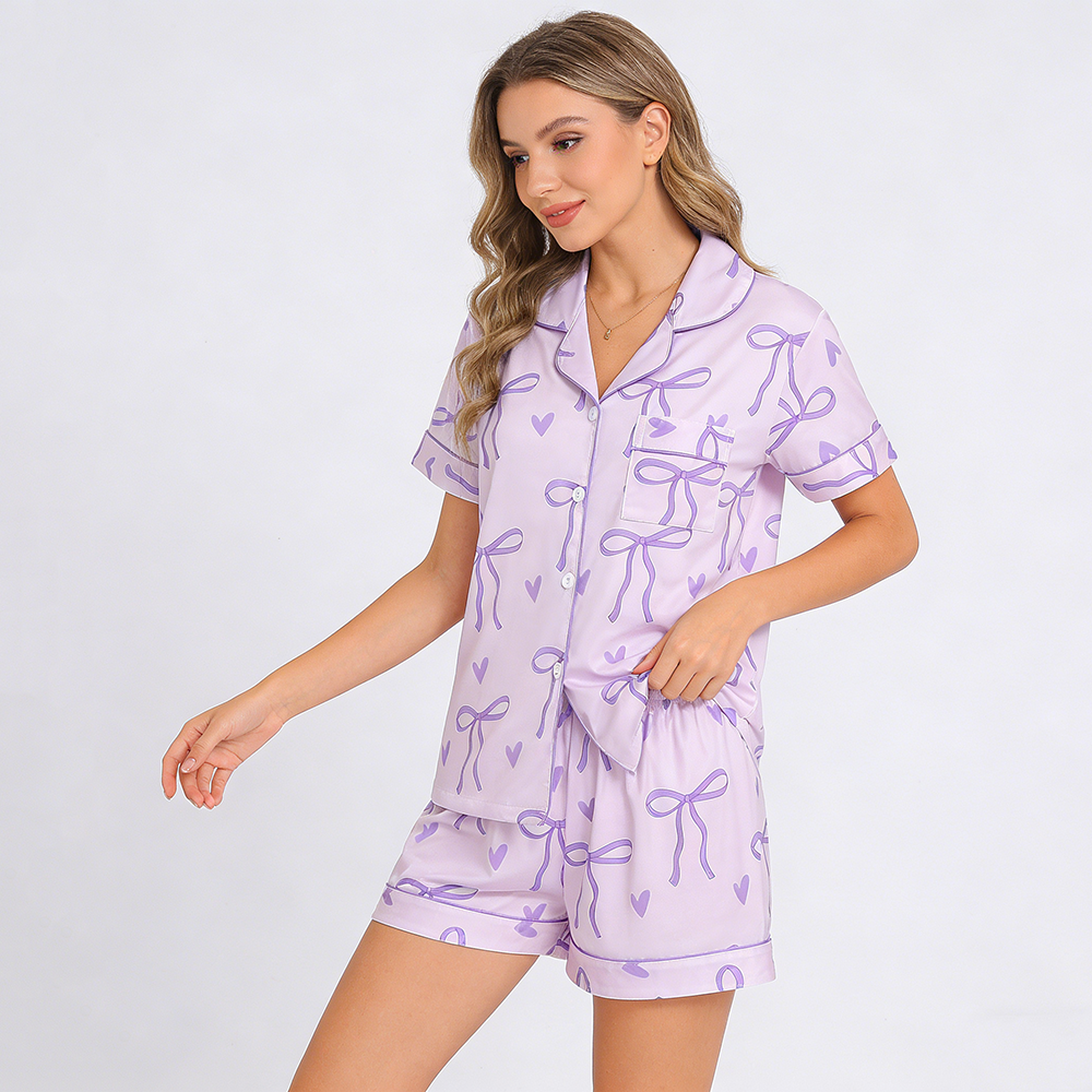 Wholesale Custom Summer Bamboo Fabric Short Sleeves Women Pajamas Set Casual Comfortable Women's Sleepwear Set