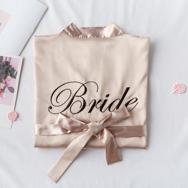 2023 Custom Logo Silk Personalized Embroidery Robe Satin Women Wedding Bride and Bridesmaid RobesHot