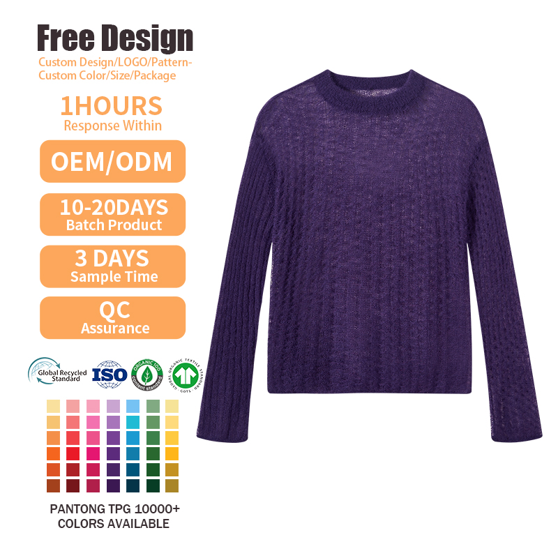 Custom Logo Fashionable Women's Loose Knit Sweater for Fall Streetwear Style