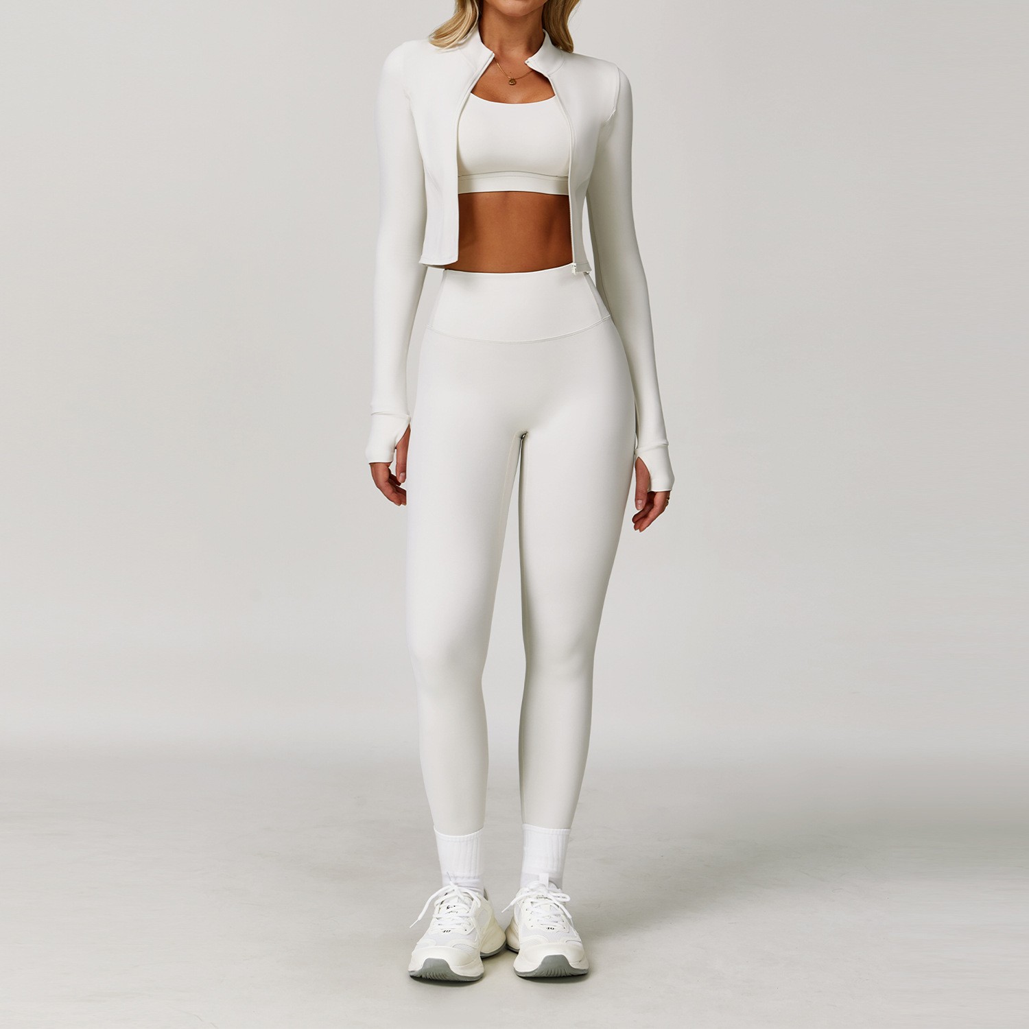 4pcs Hot Sale Zipper Jackets Top Bra Shorts Leggings Gym Workout Active Wear Fitness Clothing Sportswear Sports Yoga Sets Women