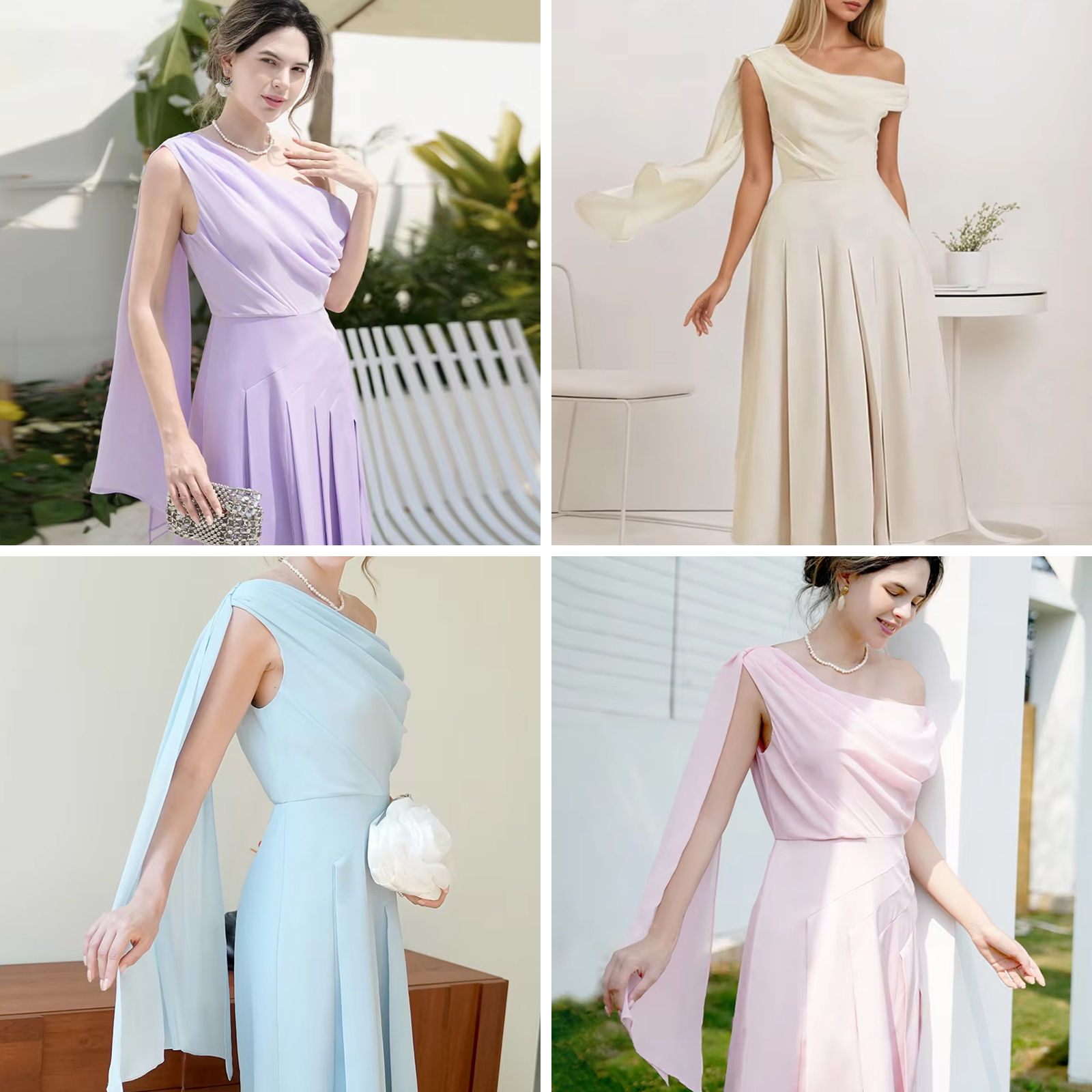 2025 Luxury Evening Party Formal Wedding Maxi Ball Gown Dress Women's Solid Natural Chiffon 100% Polyester