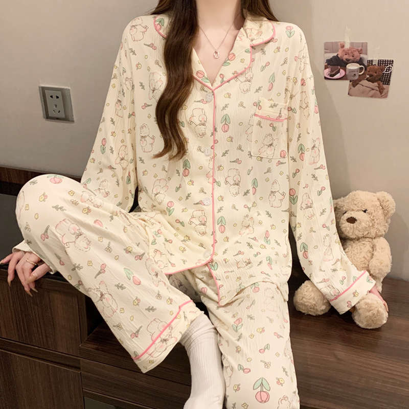 2026 New Bow Design Women's Summer Casual Loungewear Long-Sleeve Set Breathable &amp; Soft Polyester/Cotton